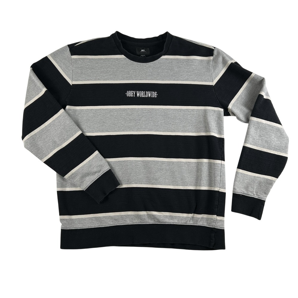 Vintage Obey Sweater Mens‎ Medium Stripe Crewneck Pullover Fair Trade